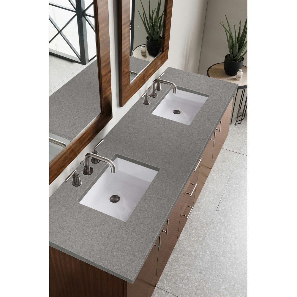 Metropolitan 72" Double Vanity, American Walnut, w/ 3 CM Gray Expo Quartz Top
