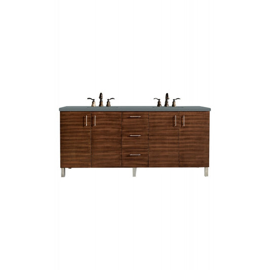 Metropolitan 72" Double Vanity, American Walnut, w/ 3 CM Cala Blue Quartz Top