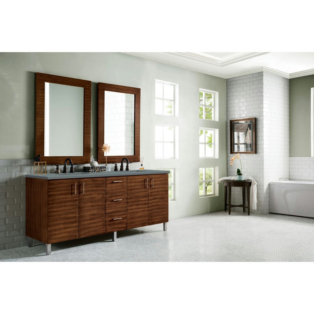 Metropolitan 72" Double Vanity, American Walnut, w/ 3 CM Cala Blue Quartz Top