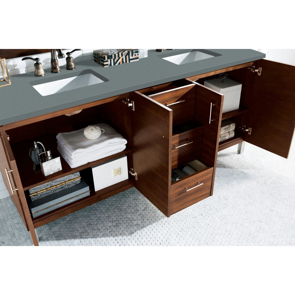 Metropolitan 72" Double Vanity, American Walnut, w/ 3 CM Cala Blue Quartz Top