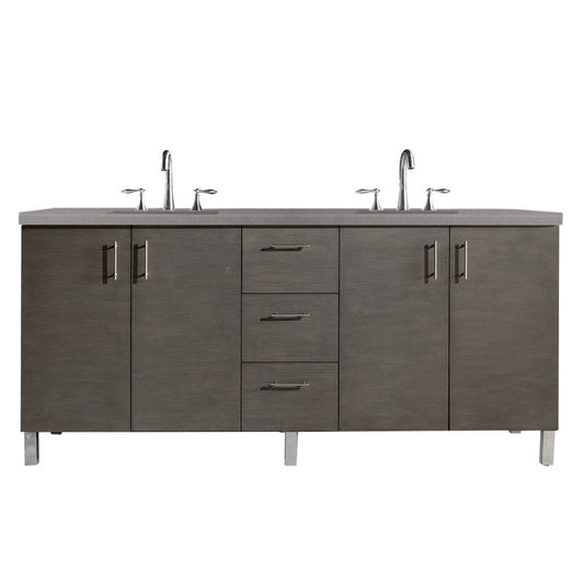 Metropolitan 72" Double Vanity, Silver Oak, w/ 3 CM Gray Expo Quartz Top