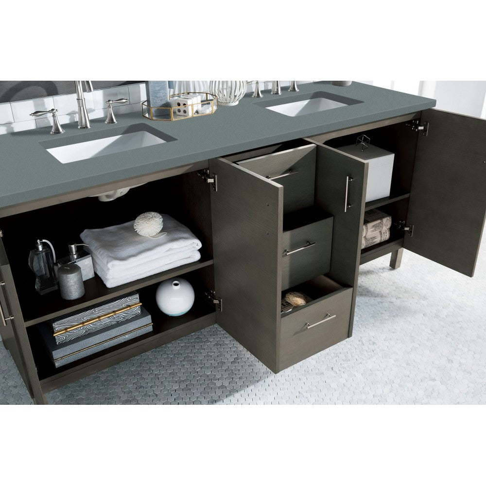 Metropolitan 72" Double Vanity, Silver Oak, w/ 3 CM Cala Blue Quartz Top