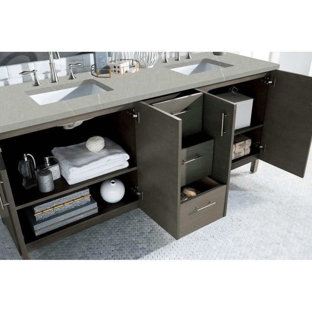 Metropolitan 72" Double Vanity, Silver Oak, w/ 3 CM Eternal Serena Quartz Top