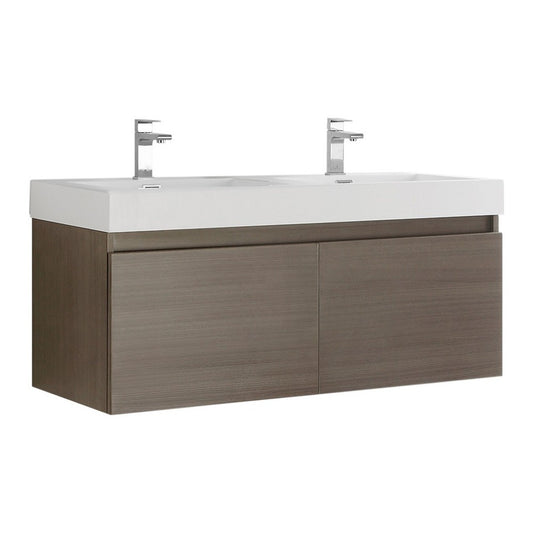 Mezzo 48 Gray Oak Wall Hung Double Sink Bathroom Cabinet w/ Integrated Sink