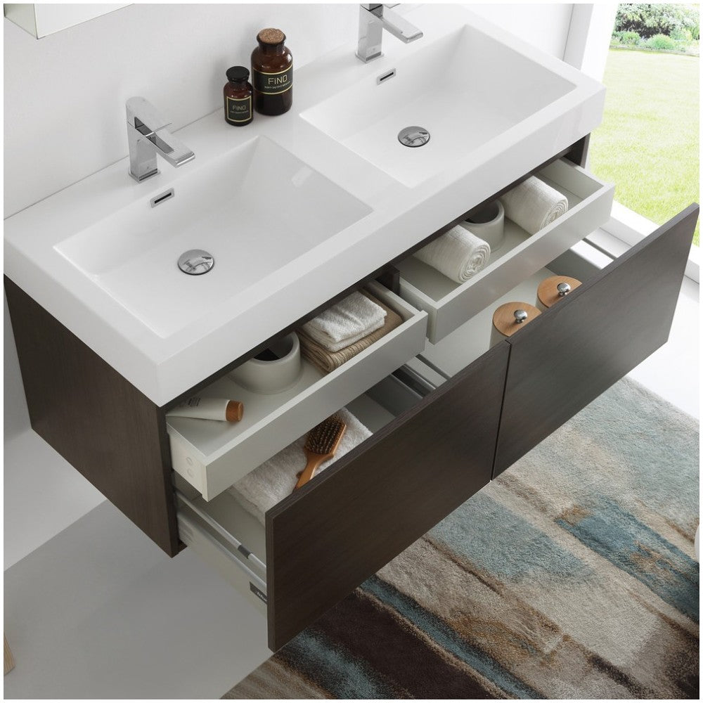 Mezzo 48 Gray Wall Hung Double Sink Modern Bathroom Vanity w/ Medicine Cabinet