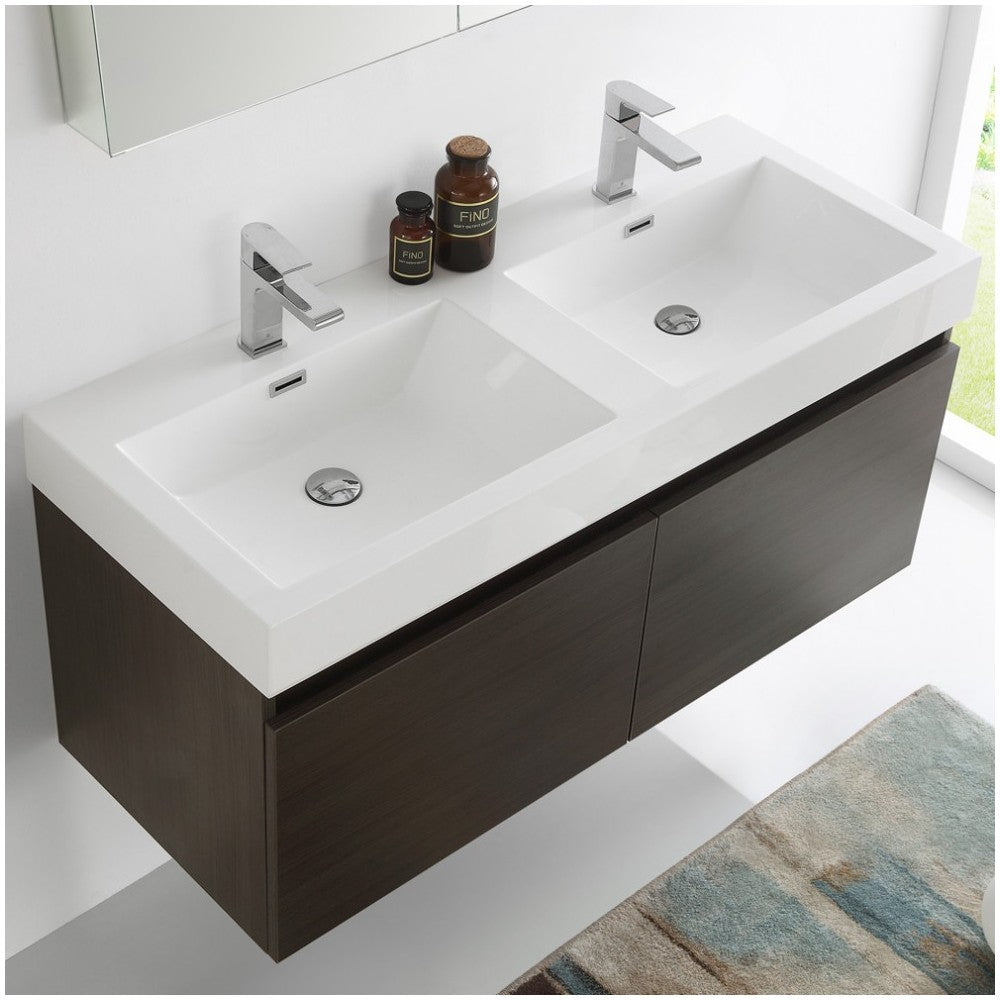 Mezzo 48 Gray Wall Hung Double Sink Modern Bathroom Vanity w/ Medicine Cabinet