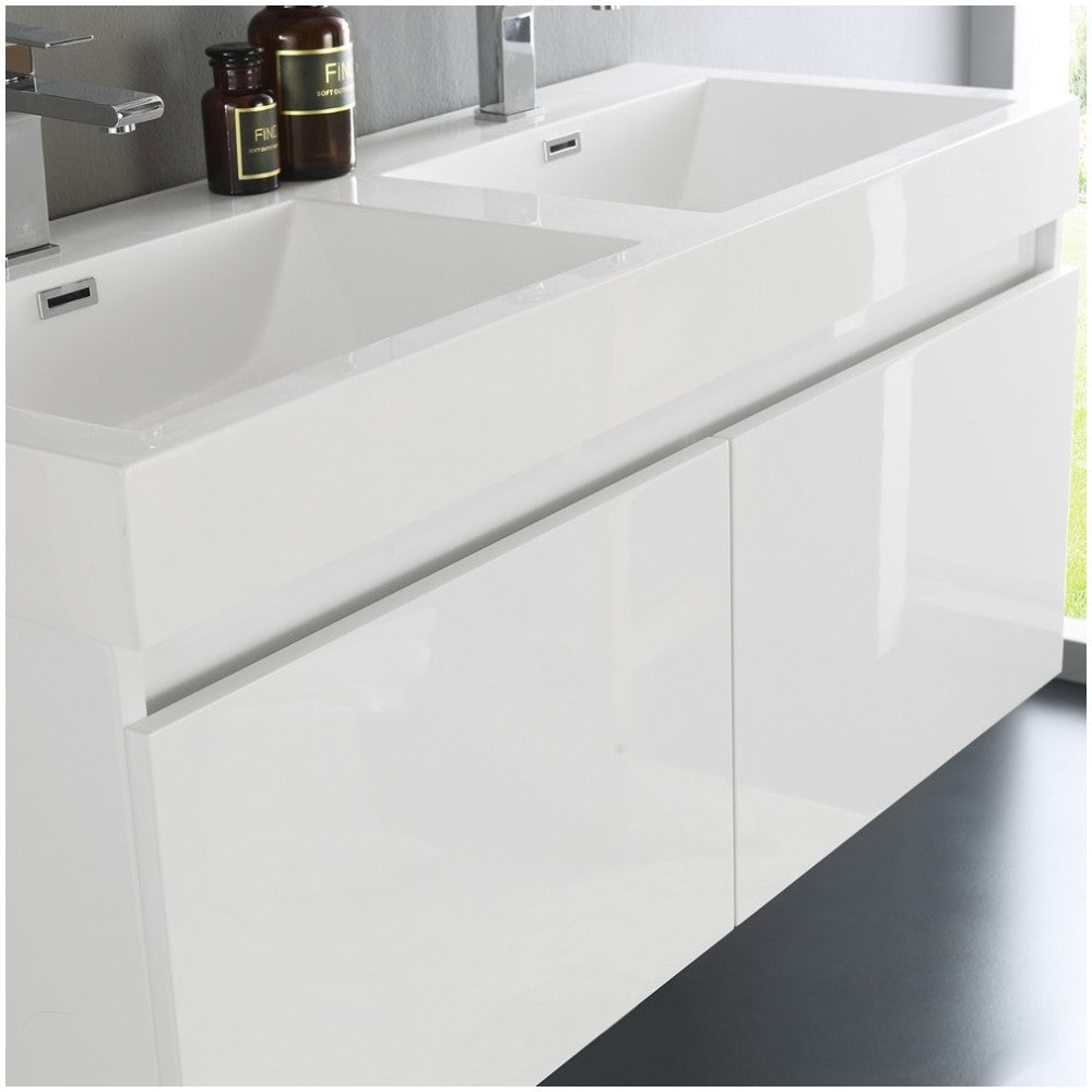 Mezzo 48" White Wall Hung Double Sink Modern Bathroom Vanity w/ Medicine Cabinet