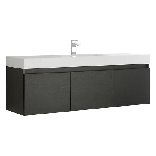 Mezzo 60" Black Wall Hung Single Sink Modern Bathroom Cabinet w/ Integrated Sink