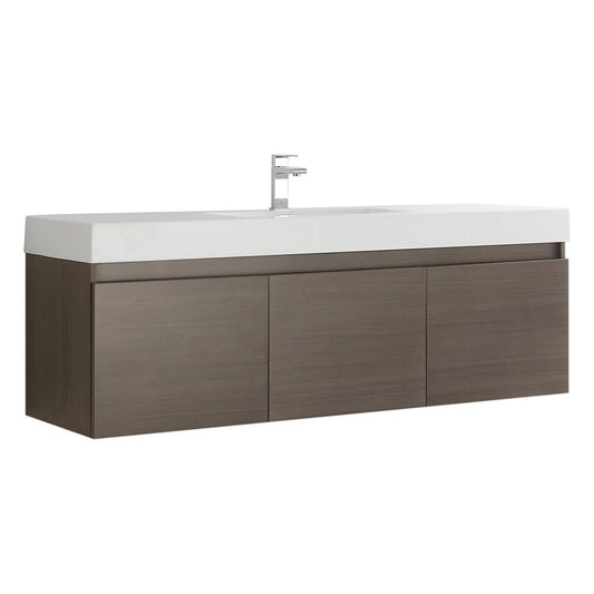 Mezzo 60 Gray Oak Wall Hung Single Sink Bathroom Cabinet w/ Integrated Sink