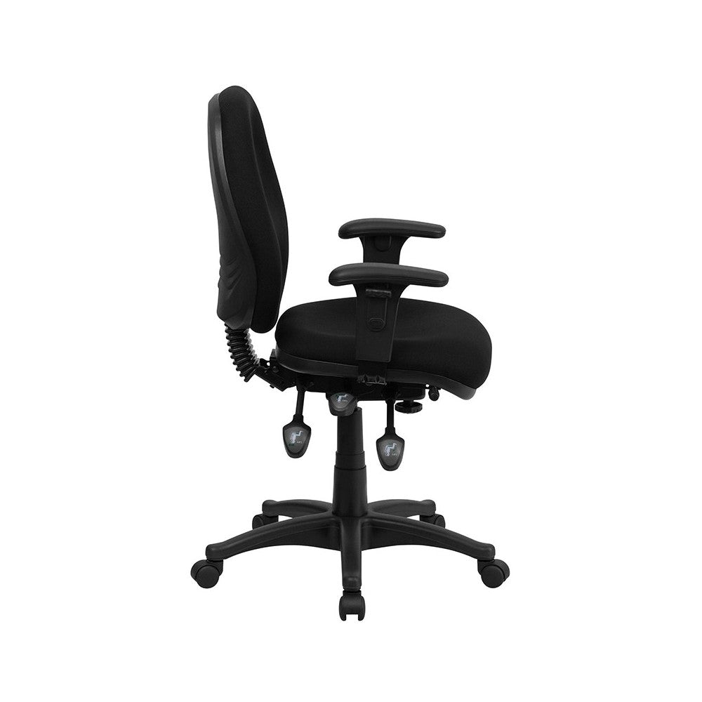 Mid-Back Black Fabric Multifunction Executive Swivel Ergonomic Office Chair with Adjustable Arms