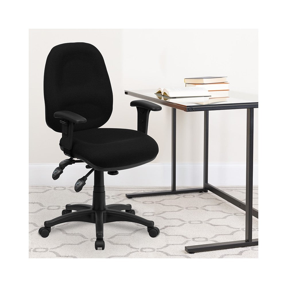 Mid-Back Black Fabric Multifunction Executive Swivel Ergonomic Office Chair with Adjustable Arms