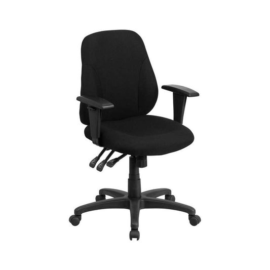 Mid-Back Black Fabric Multifunction Swivel Ergonomic Task Office Chair with Adjustable Arms