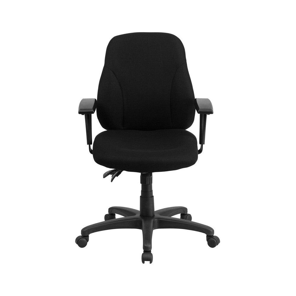 Mid-Back Black Fabric Multifunction Swivel Ergonomic Task Office Chair with Adjustable Arms