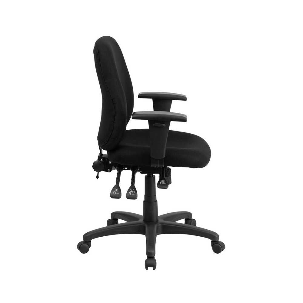 Mid-Back Black Fabric Multifunction Swivel Ergonomic Task Office Chair with Adjustable Arms