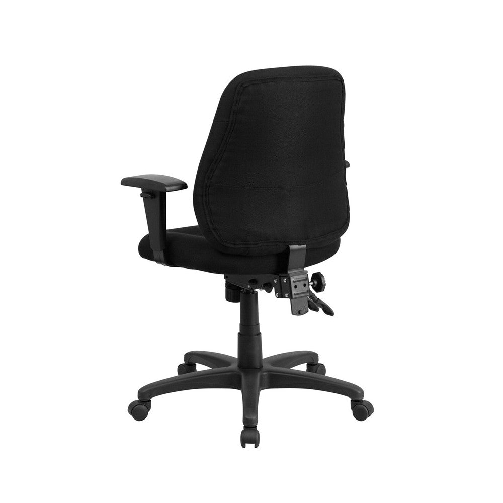 Mid-Back Black Fabric Multifunction Swivel Ergonomic Task Office Chair with Adjustable Arms