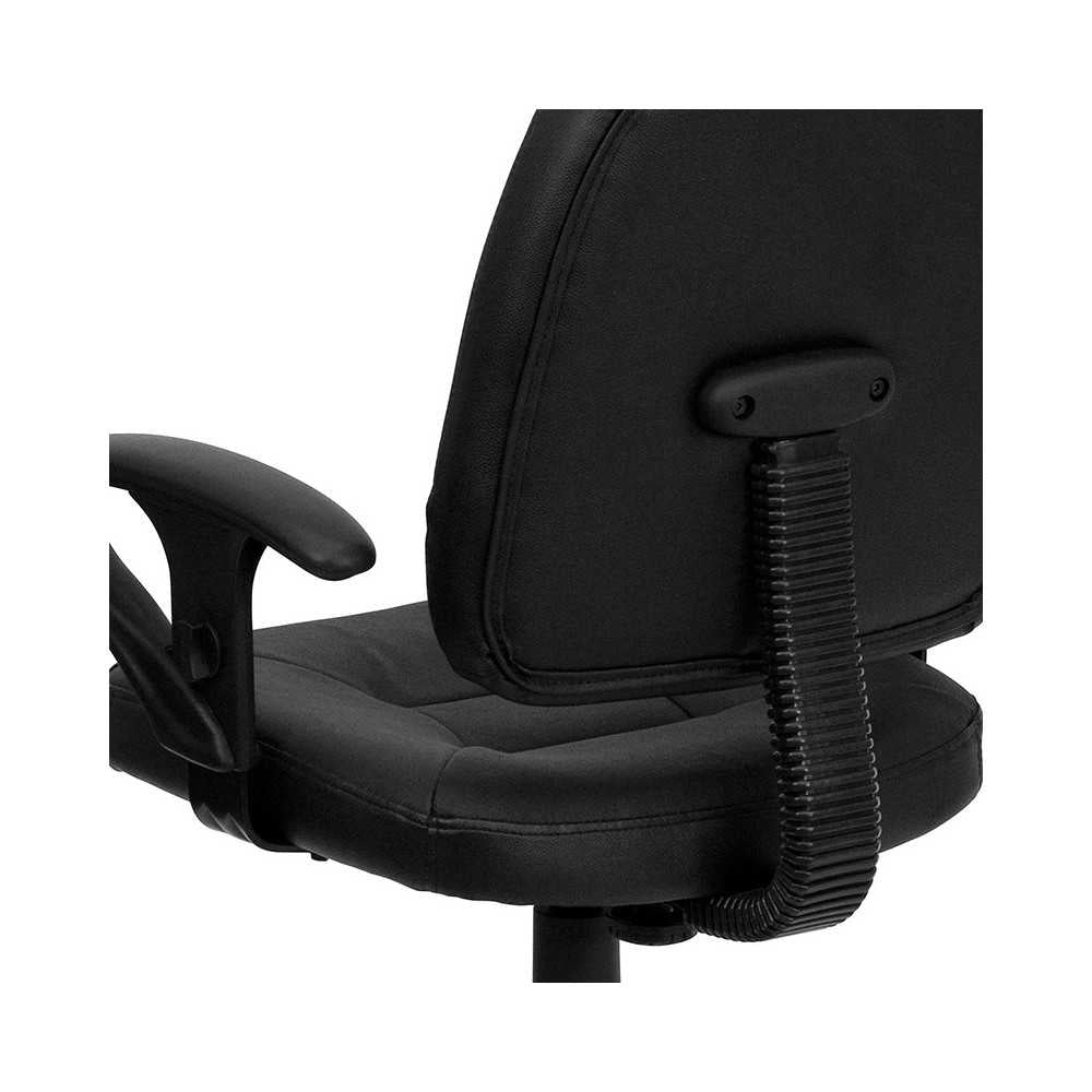 Mid-Back Black Leather Swivel Ergonomic Task Office Chair with Adjustable Arms