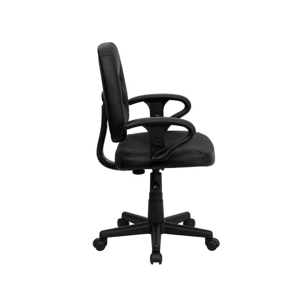 Mid-Back Black Leather Swivel Ergonomic Task Office Chair with Adjustable Arms