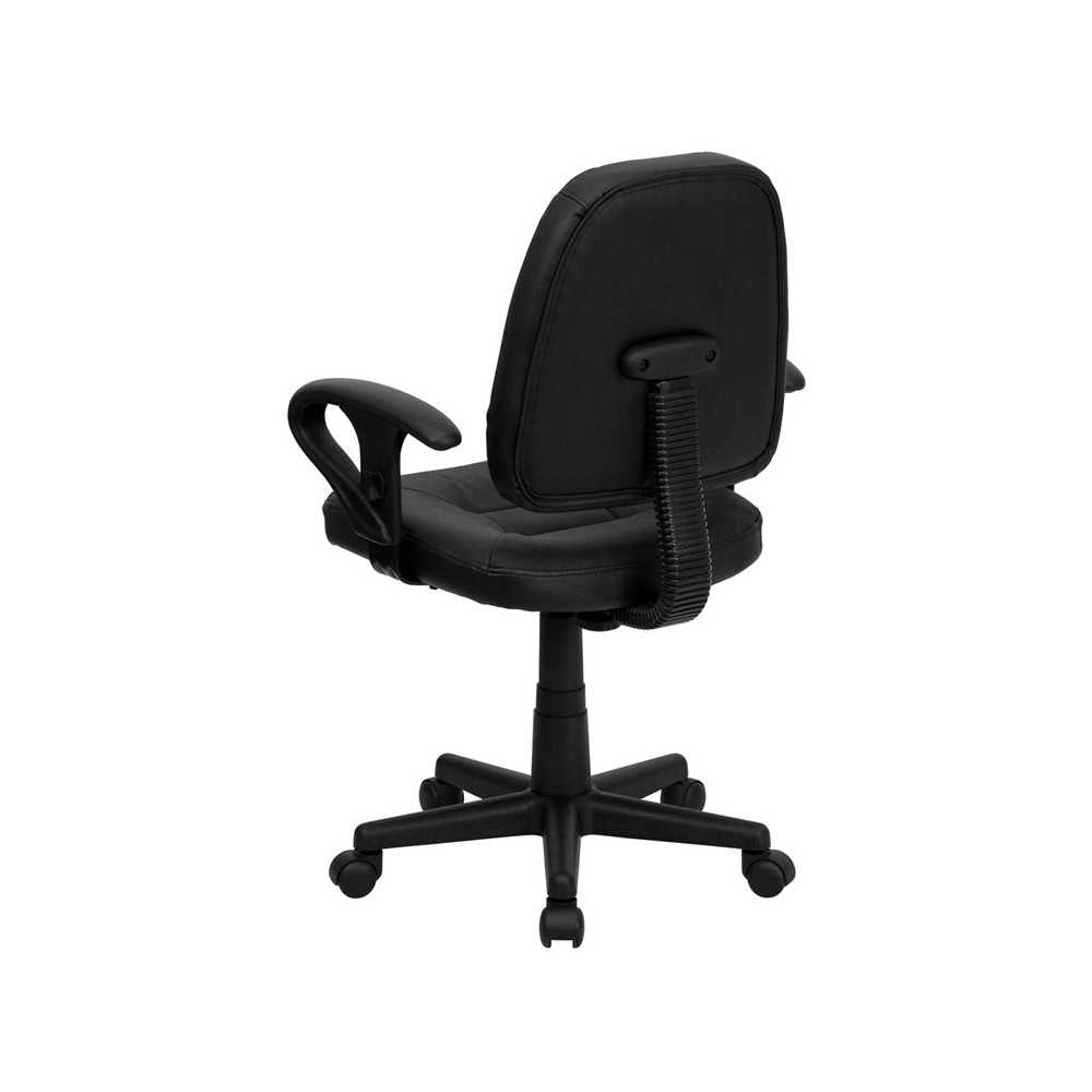 Mid-Back Black Leather Swivel Ergonomic Task Office Chair with Adjustable Arms