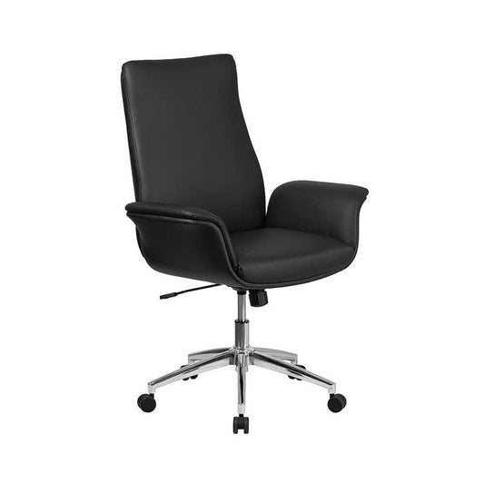 Mid-Back Black LeatherSoft Executive Swivel Office Chair with Flared Arms