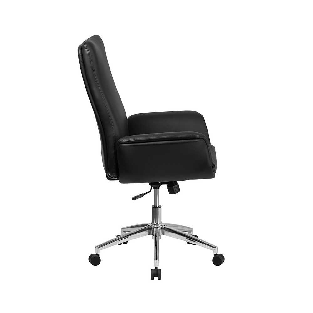 Mid-Back Black LeatherSoft Executive Swivel Office Chair with Flared Arms