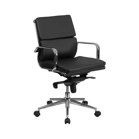 Mid-Back Black LeatherSoft Executive Swivel Office Chair with Synchro-Tilt Mechanism and Arms