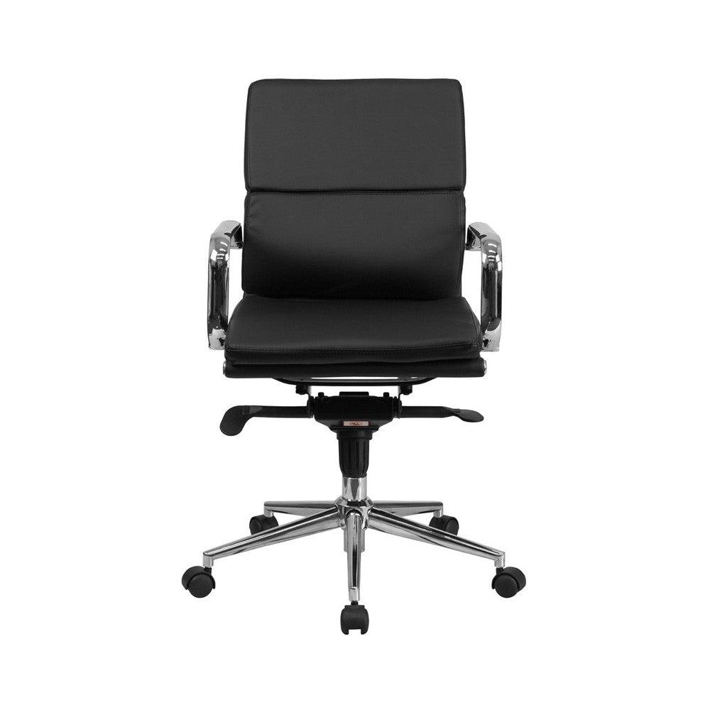 Mid-Back Black LeatherSoft Executive Swivel Office Chair with Synchro-Tilt Mechanism and Arms