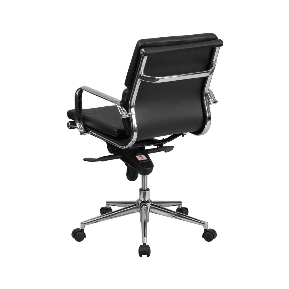 Mid-Back Black LeatherSoft Executive Swivel Office Chair with Synchro-Tilt Mechanism and Arms