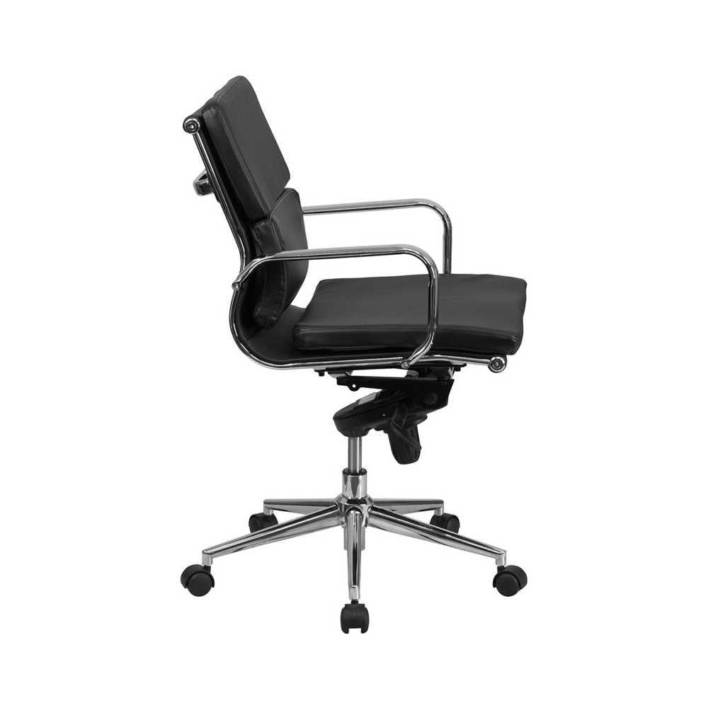 Mid-Back Black LeatherSoft Executive Swivel Office Chair with Synchro-Tilt Mechanism and Arms