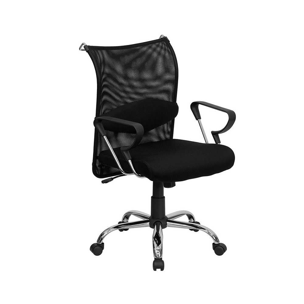 Mid-Back Black Mesh Swivel Manager's Office Chair with Adjustable Lumbar Support and Arms