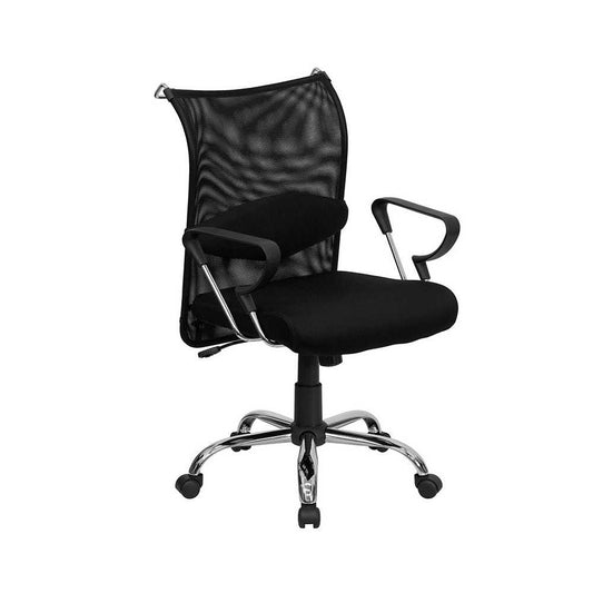 Mid-Back Black Mesh Swivel Manager's Office Chair with Adjustable Lumbar Support and Arms