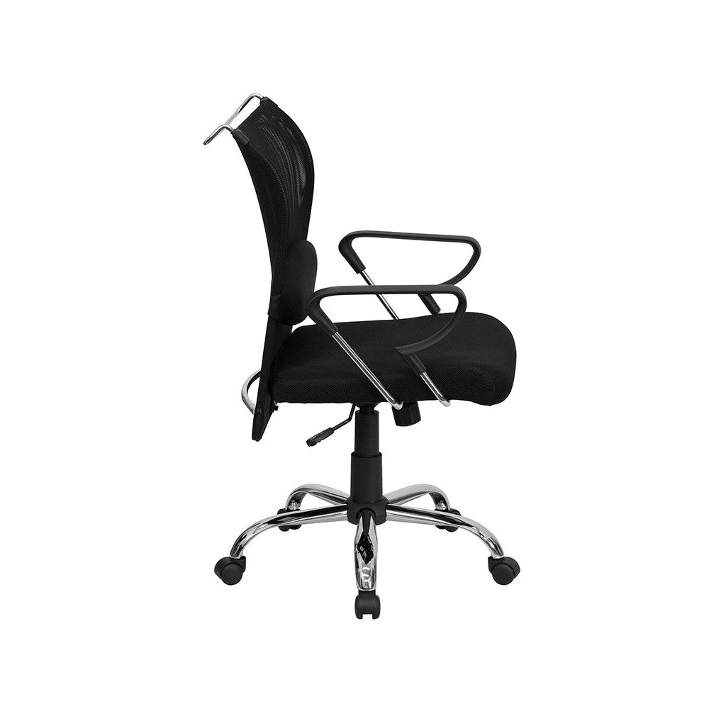 Mid-Back Black Mesh Swivel Manager's Office Chair with Adjustable Lumbar Support and Arms