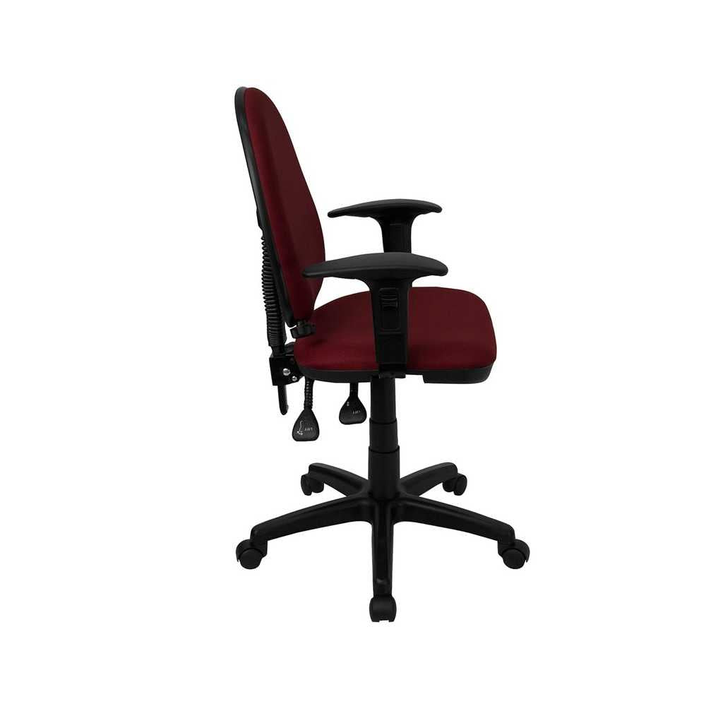 Mid-Back Burgundy Fabric Multifunction Swivel Ergonomic Task Office Chair with Adjustable Lumbar Support & Arms