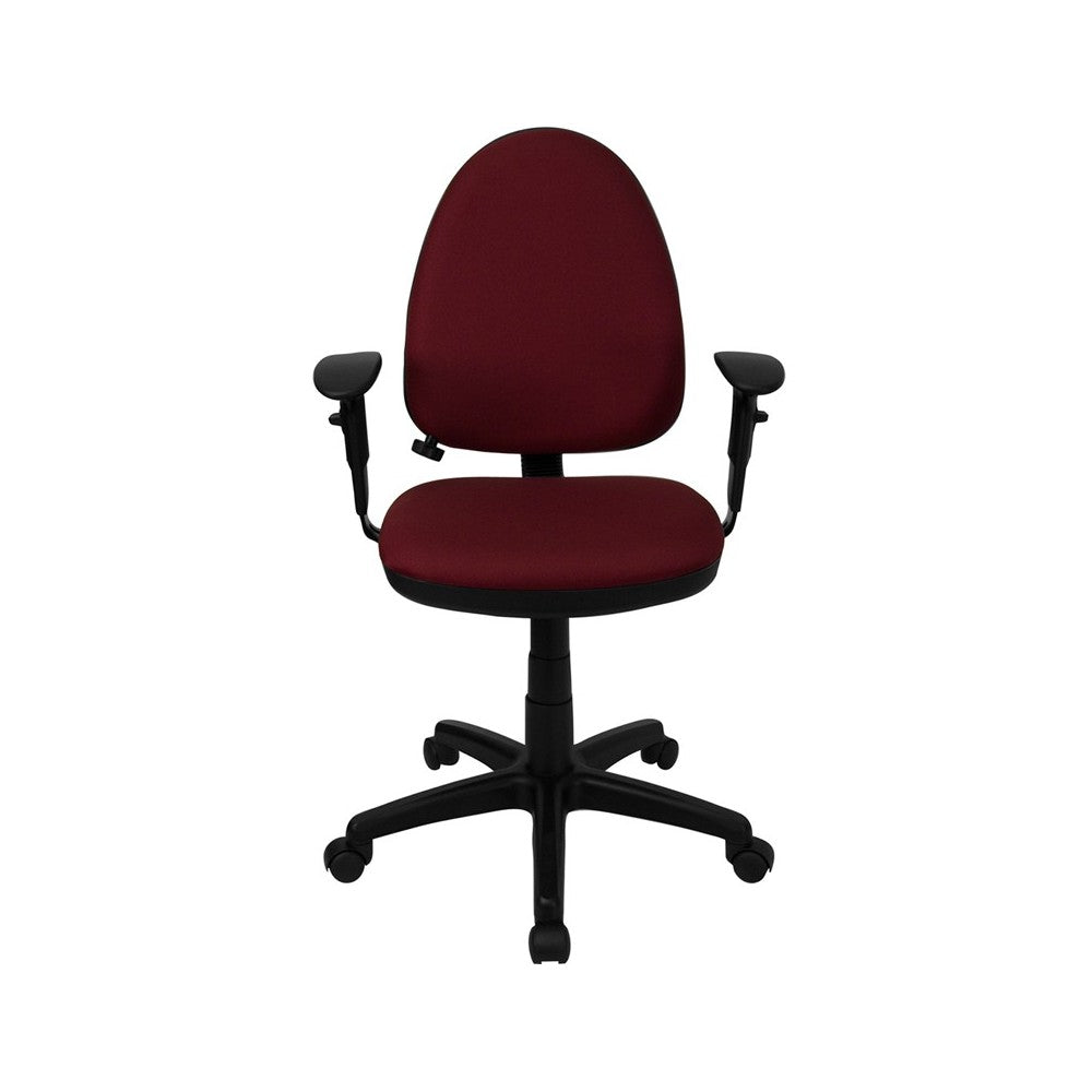 Mid-Back Burgundy Fabric Multifunction Swivel Ergonomic Task Office Chair with Adjustable Lumbar Support & Arms