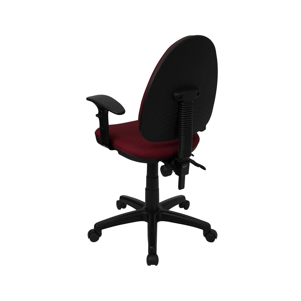 Mid-Back Burgundy Fabric Multifunction Swivel Ergonomic Task Office Chair with Adjustable Lumbar Support & Arms