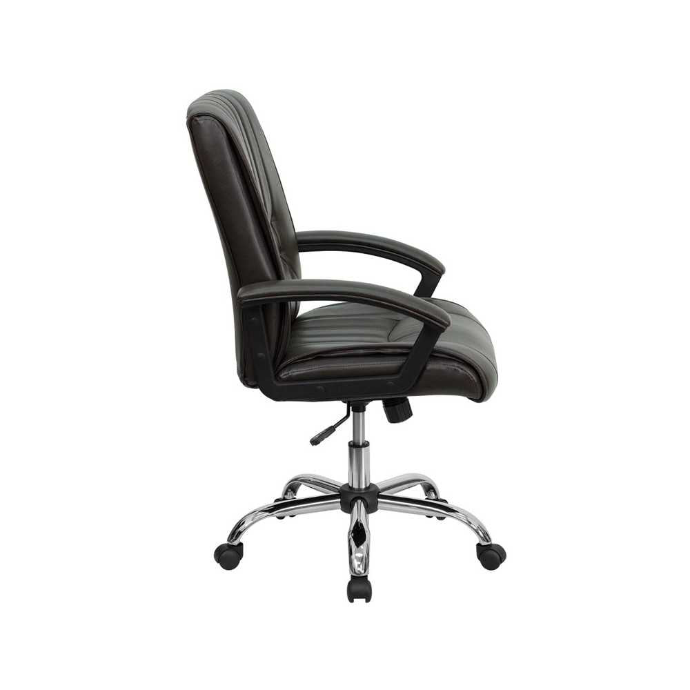 Mid-Back Espresso Brown LeatherSoft Swivel Manager's Office Chair with Arms