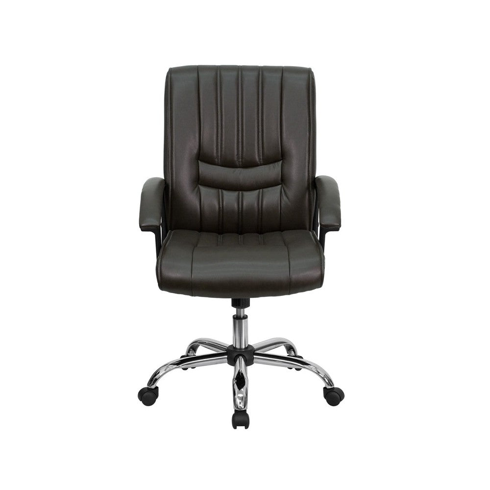 Mid-Back Espresso Brown LeatherSoft Swivel Manager's Office Chair with Arms