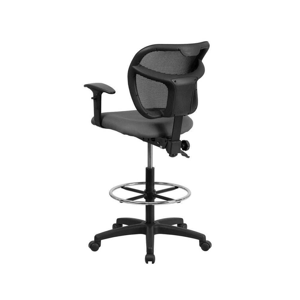 Mid-Back Gray Mesh Drafting Chair with Back Height Adjustment and Adjustable Arms