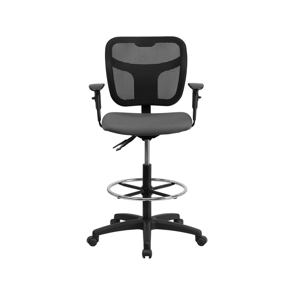 Mid-Back Gray Mesh Drafting Chair with Back Height Adjustment and Adjustable Arms