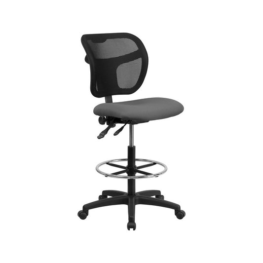 Mid-Back Gray Mesh Drafting Chair with Back Height Adjustment