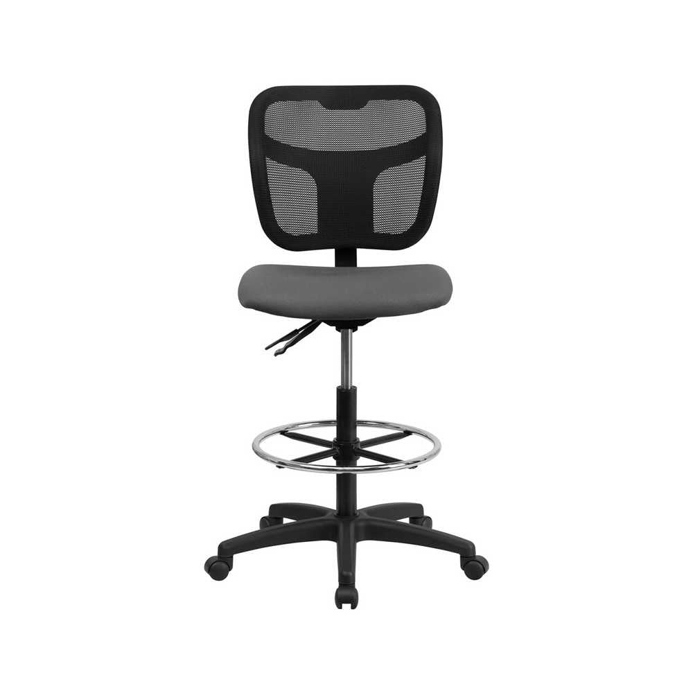 Mid-Back Gray Mesh Drafting Chair with Back Height Adjustment