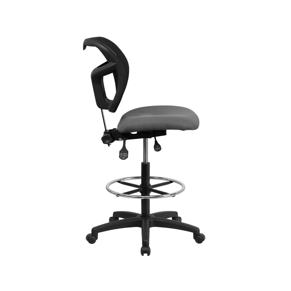 Mid-Back Gray Mesh Drafting Chair with Back Height Adjustment