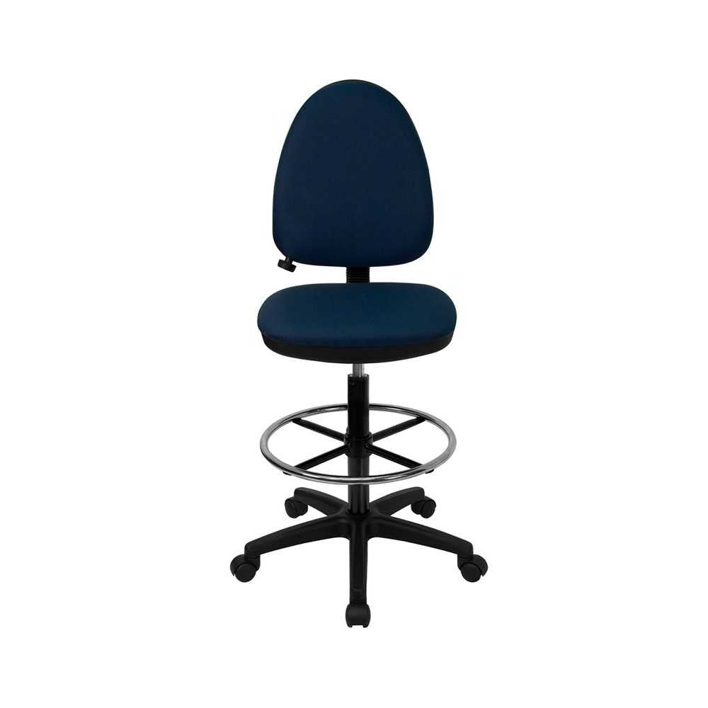 Mid-Back Navy Blue Fabric Multifunction Ergonomic Drafting Chair with Adjustable Lumbar Support