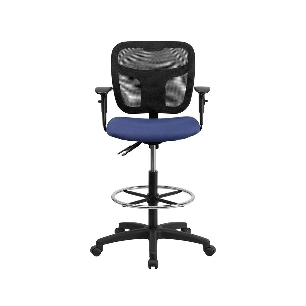 Mid-Back Navy Blue Mesh Drafting Chair with Back Height Adjustment and Adjustable Arms