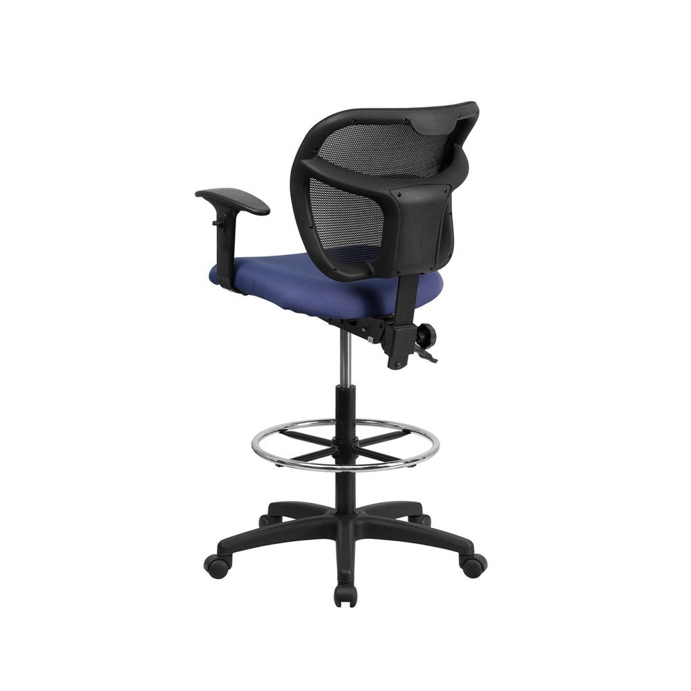 Mid-Back Navy Blue Mesh Drafting Chair with Back Height Adjustment and Adjustable Arms