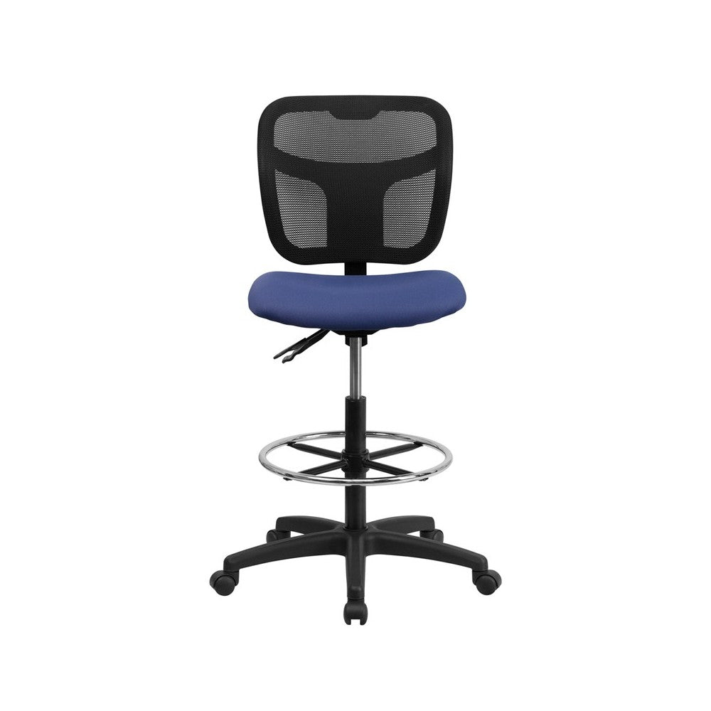 Mid-Back Navy Blue Mesh Drafting Chair with Back Height Adjustment