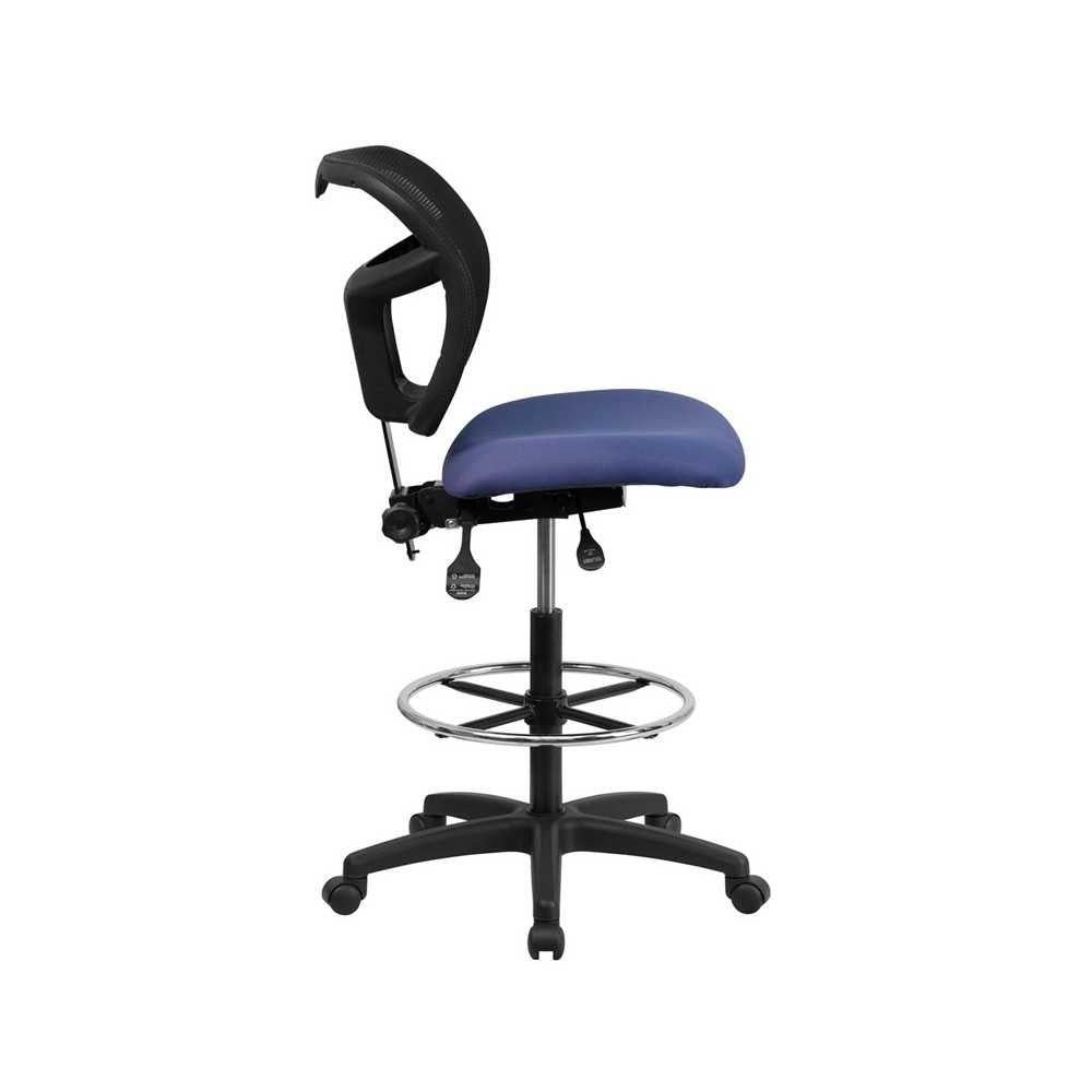 Mid-Back Navy Blue Mesh Drafting Chair with Back Height Adjustment