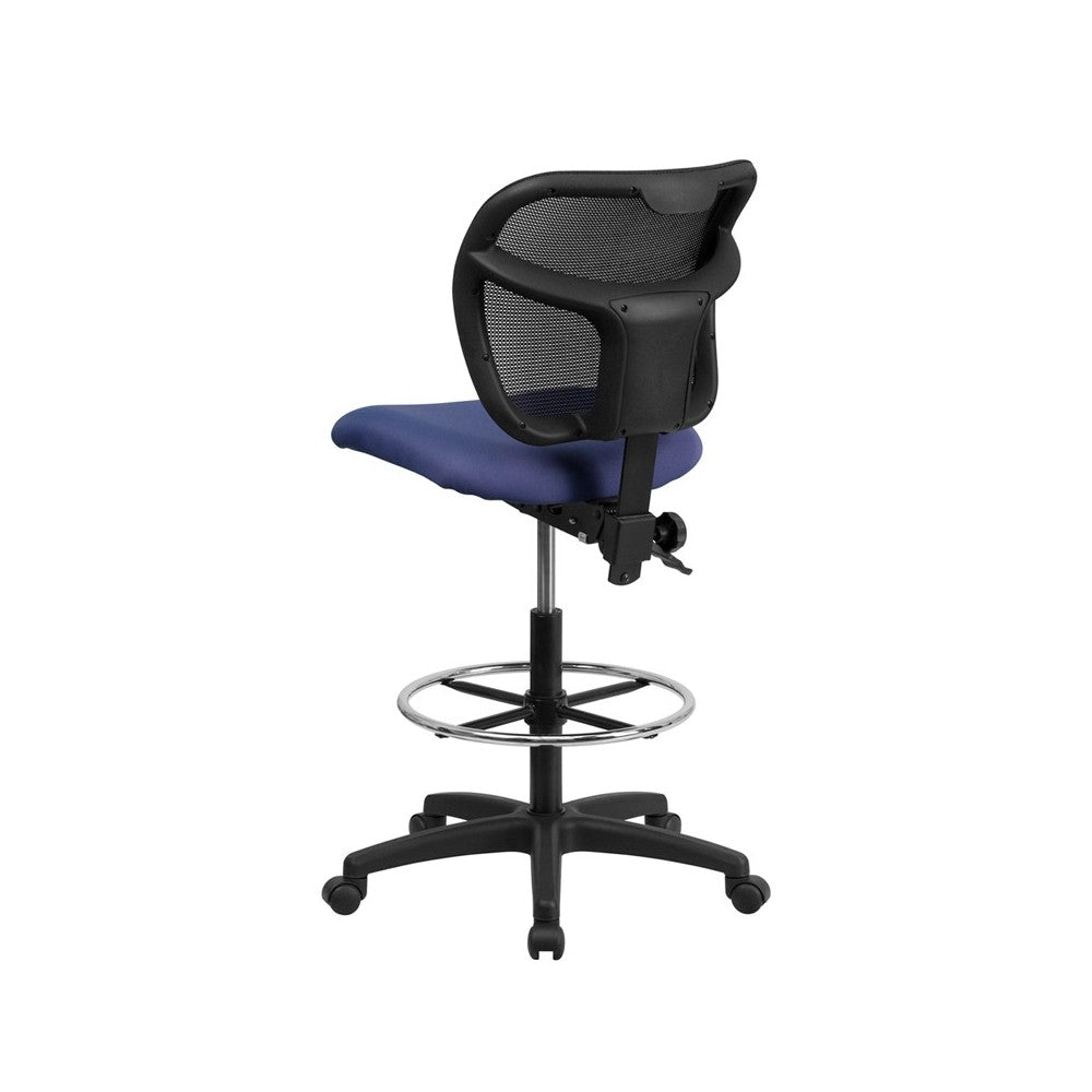 Mid-Back Navy Blue Mesh Drafting Chair with Back Height Adjustment