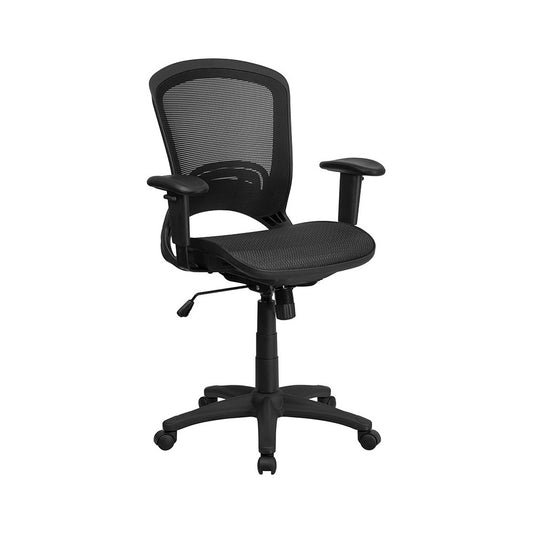 Mid-Back Transparent Black Mesh Executive Swivel Office Chair with Adjustable Arms