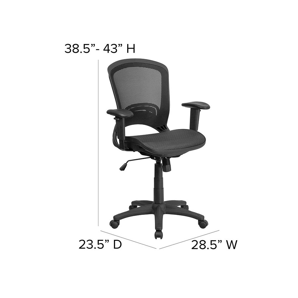 Mid-Back Transparent Black Mesh Executive Swivel Office Chair with Adjustable Arms