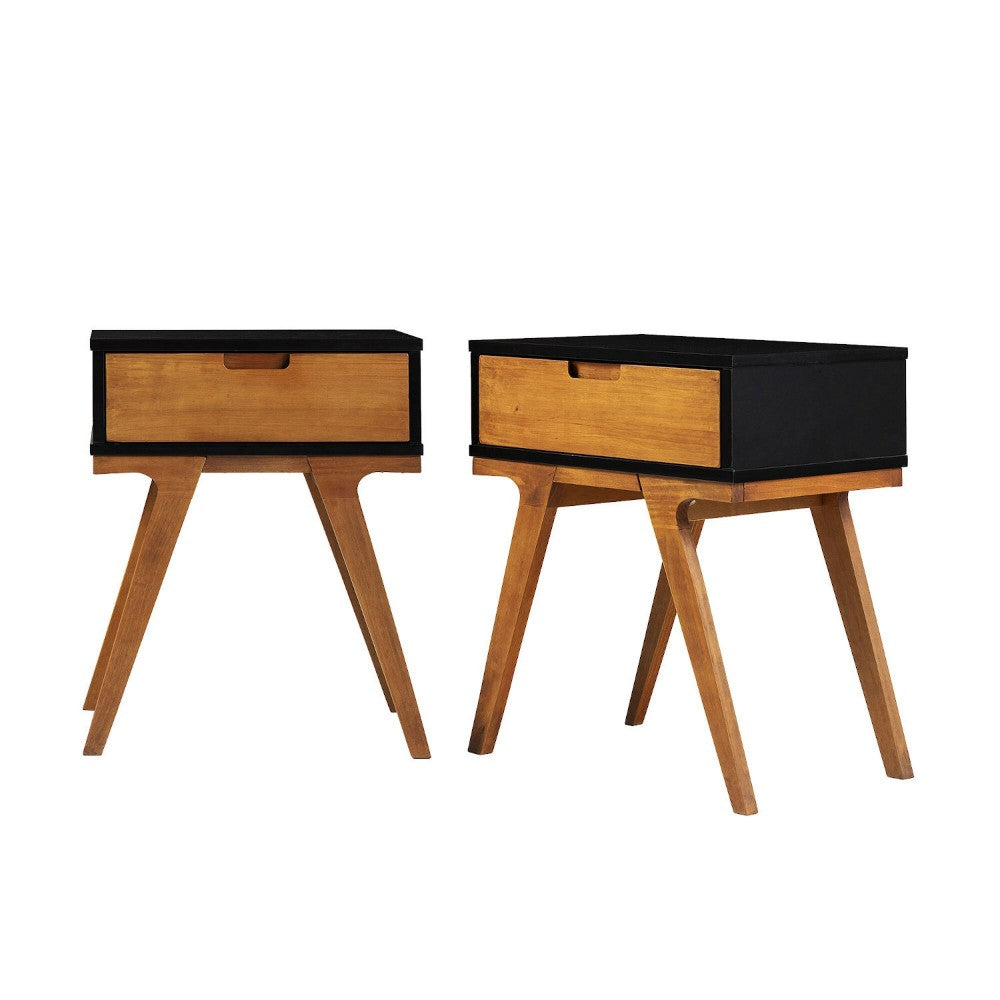 Mid-Century Modern Bridge-Leg Side Table Set - Caramel and Black